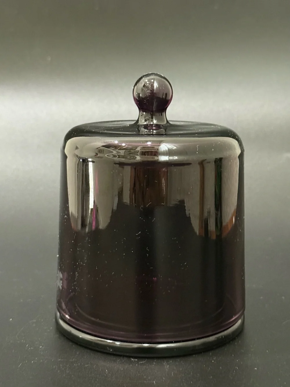 Purple Tinted Glass Lidded Candle Holder Multipurpose Glass Container